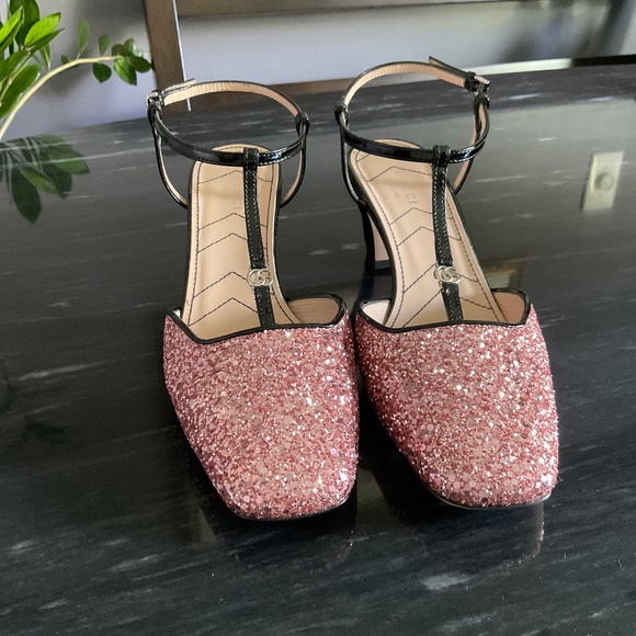 Gucci Double G Logo Glitter T-Strap Pumps w/ Tags - Picture 1 of 6
